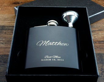 3 Groomsmen Flasks with gift box and funnel, Custom Groomsmen Gift, Best Man Gift, Wedding Gift Ideas, Personalized Flask, Wedding Gift