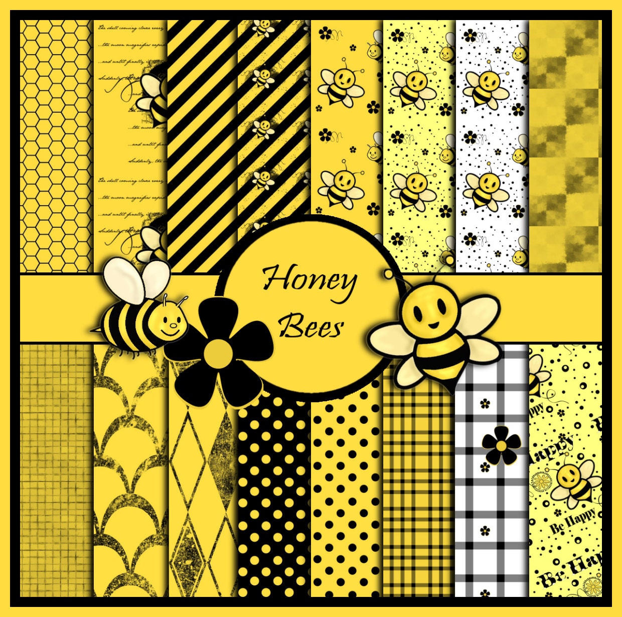 Download Honey Bee digital scrapbook paper honeycomb baby bees clip art