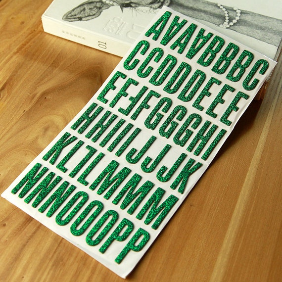 Glitter green alphabet stickers . printed chipboard by Qpaper