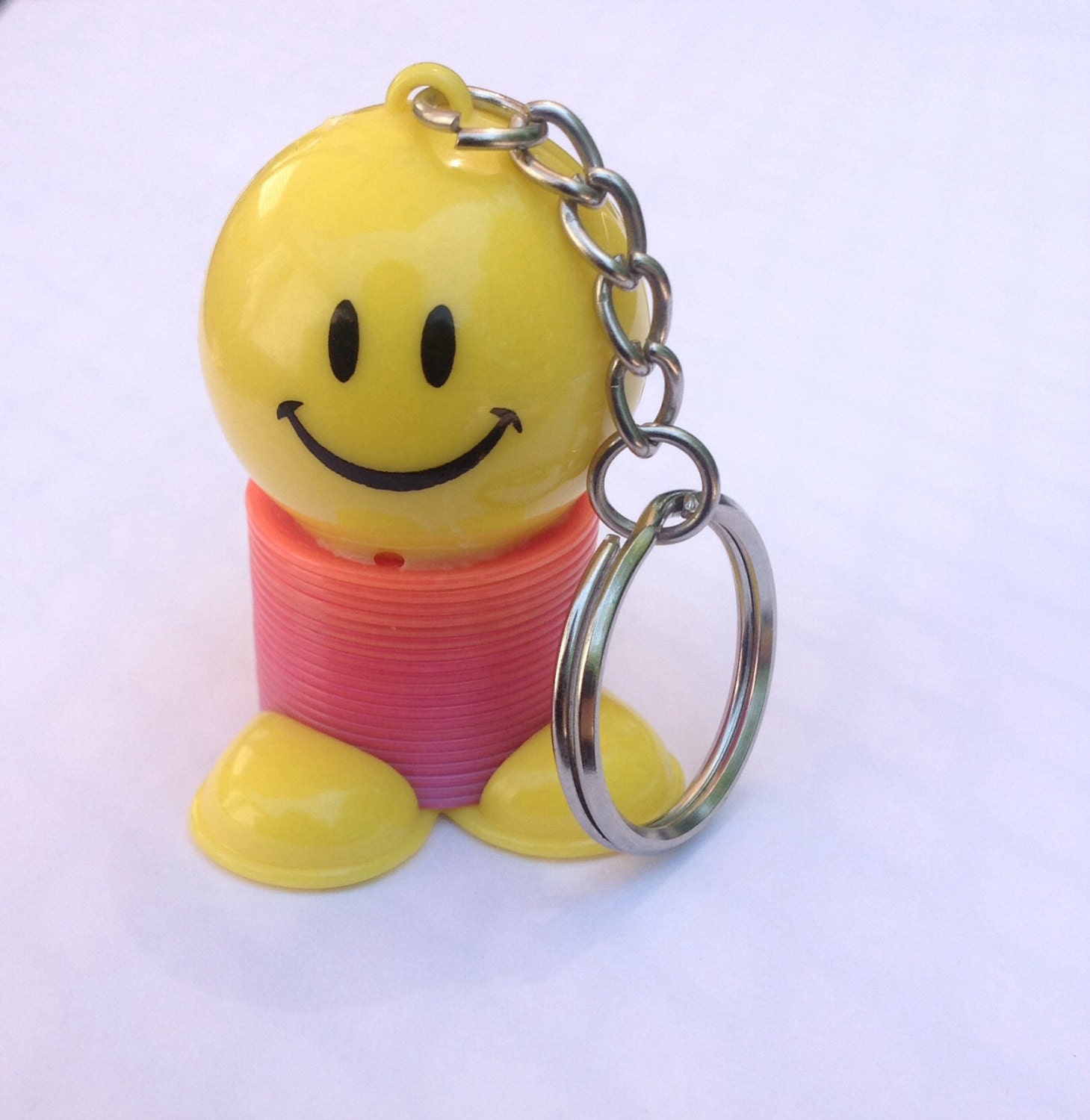 Vintage Smiley Face Slinky Keychain plastic by SmeesTreasureChest