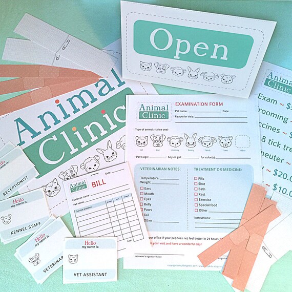 Pretend Play ANIMAL CLINIC Printables Instant PDF Download