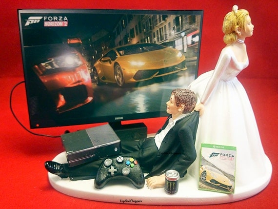 Gamer Wedding Cake Topper FORZA Bride and Groom by TopShelfToppers