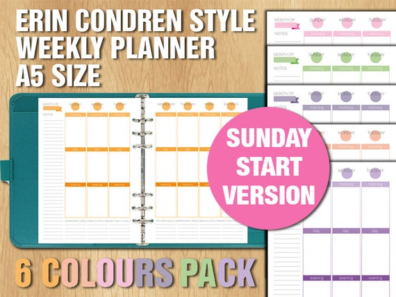 Erin Condren style printable weekly planner SUNDAY START