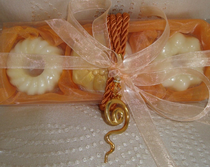 Gold Orange Elegant Gift Pack for Women, Trio Set of Luxury Scented Soaps, Valentines Handmade Necklace, Anniversary Gift, Feast gift, Party
