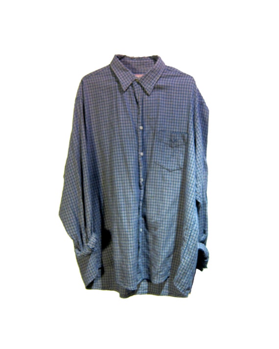 Vintage Navy Blue Grunge Plaid Shirt Button Down