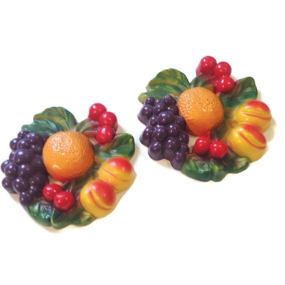 Items similar to Mid century chalkware fruit wall plaques Kitchen Decor