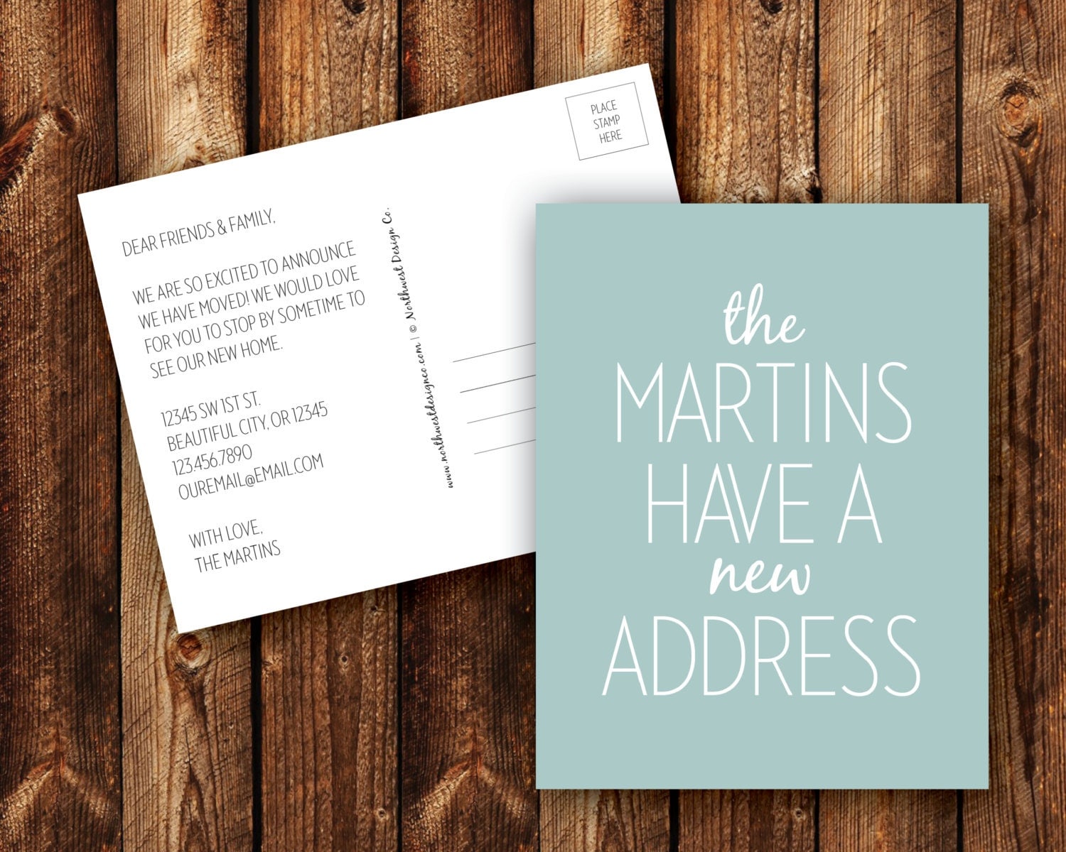 We Have a New Address Announcement Postcard Blue Gray Black