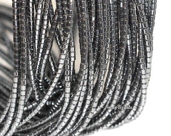 2mm Noir Black Hematite Gemstone Black Heishi Round Tube 2mm Loose Beads 16 inch Full Strand BULK LOT 1,2,6,12 and 50 (90147924-107-2mm F)