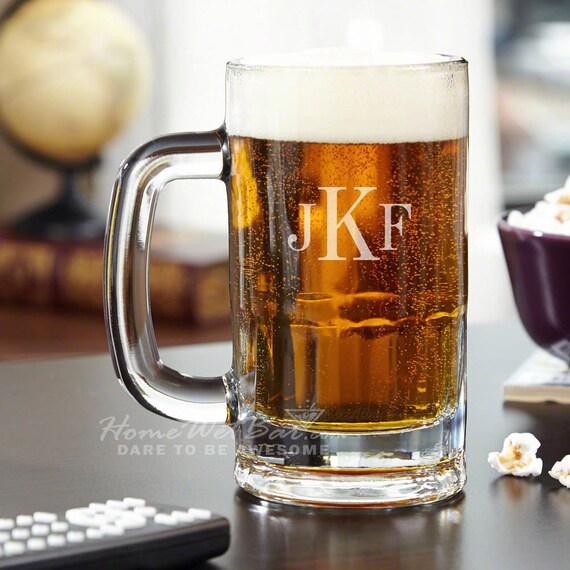 Monogrammed Beer Mug Engraved with 3 Initials Unique Beer