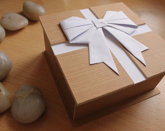 Presentation Gift Box with White Origami Bow Decoration by DPJ Designs