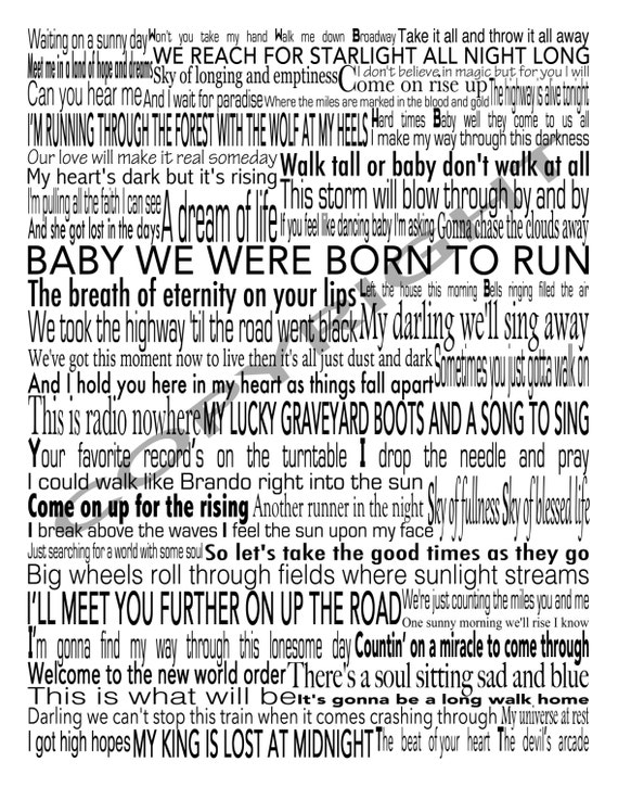 Bruce Springsteen LYRICS Poster Print by RebelMissAlex on Etsy