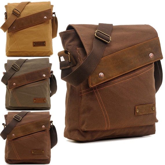 Men's Canvas Leather Vintage Shoulder Bag Military Messenger School ...