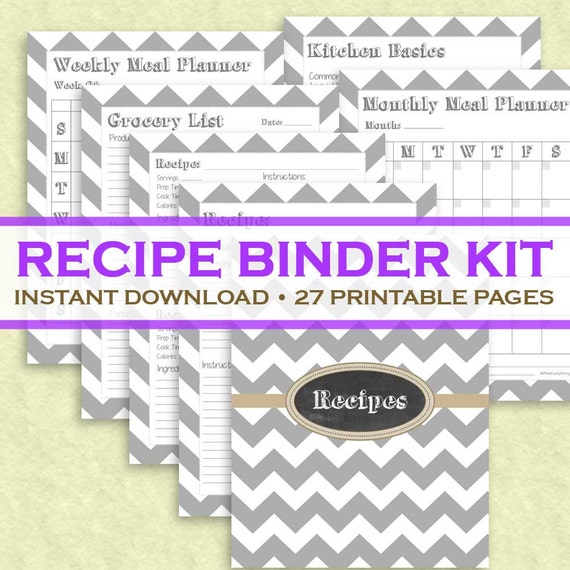Printable Recipe Binder Kit 27 Printable Pages by PlanEverything