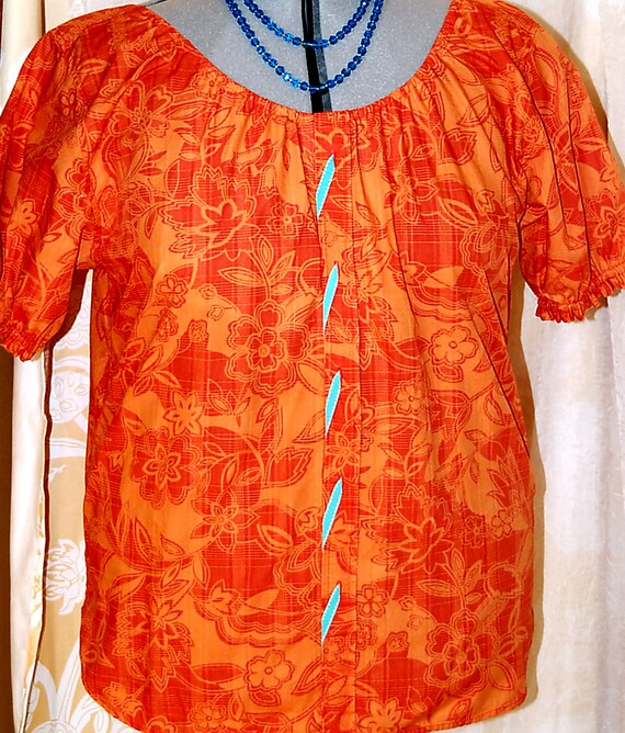 2X 3X plus size peasant top blouse restyled orange refashioned