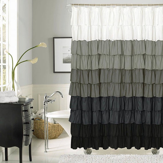 Black Out Curtain Liner Three Ruffle Shower Curtain