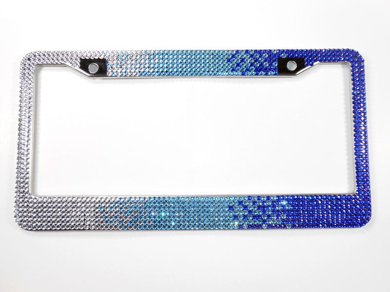 Blue Ombre Rhinestone License Plate Frame 7 Row by BlingCarDecor