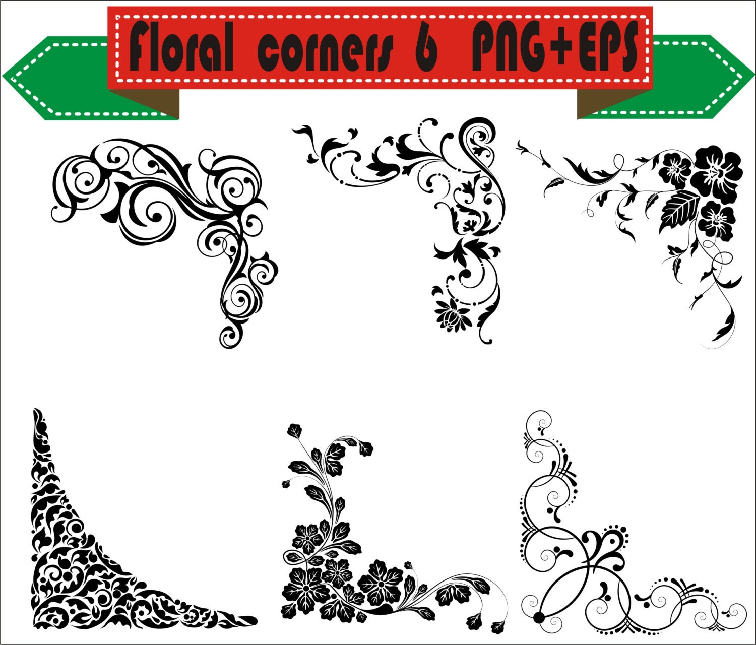 Download Floral Corner Flowers Plant Border Retro Vector Clipart PNG