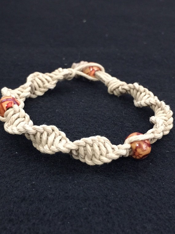 Unisex Natural Hemp Beaded Bracelet Hemp by twineandbeadbythesea