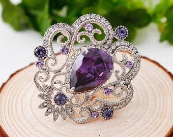 Brooch Rhinestone and Crystal Embellishment Purple Brooch Bouquet