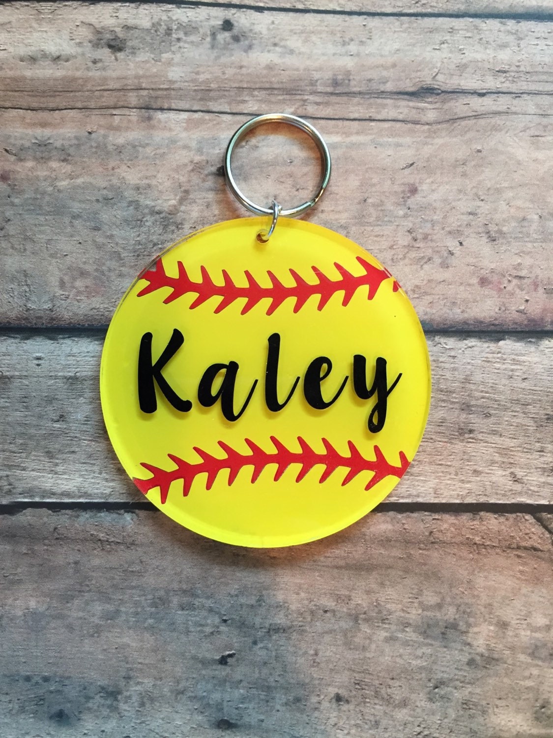 Custom softball keychain by CharmingVinylbyHolly on Etsy