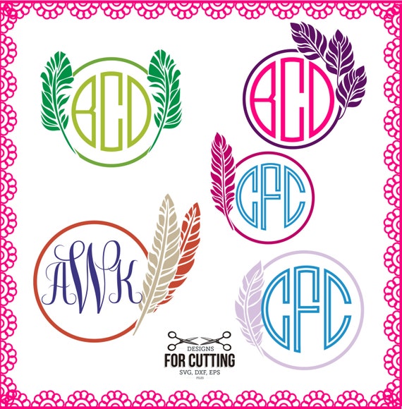 Feather monogram Frame cut Files SVG DXF EPS.pen feather