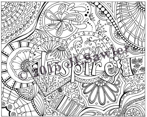 Inspirational doodle art coloring page. Inspire. Digital