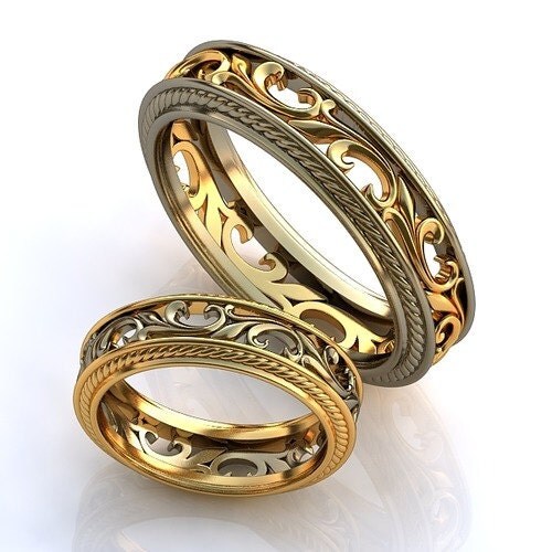 Wedding Ring set Filigree wedding rings Vintage by WorldOfGold