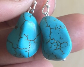 Genuine Turquoise Dangle Earrings. Turquoise Earrings. Turquoise Dangle Earrings. Turquoise Drop Earrings. Turquoise Jewelry. Silver Jewelry