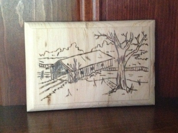 Items similar to Covered Bridge - Wood Burning Pyrography Art on Etsy