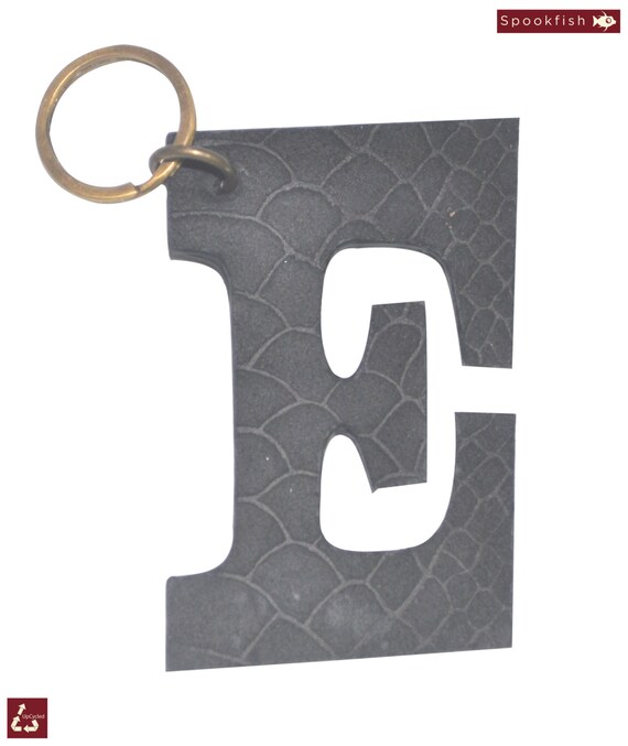 E alphabet keychain by upcycledleathergoods on Etsy