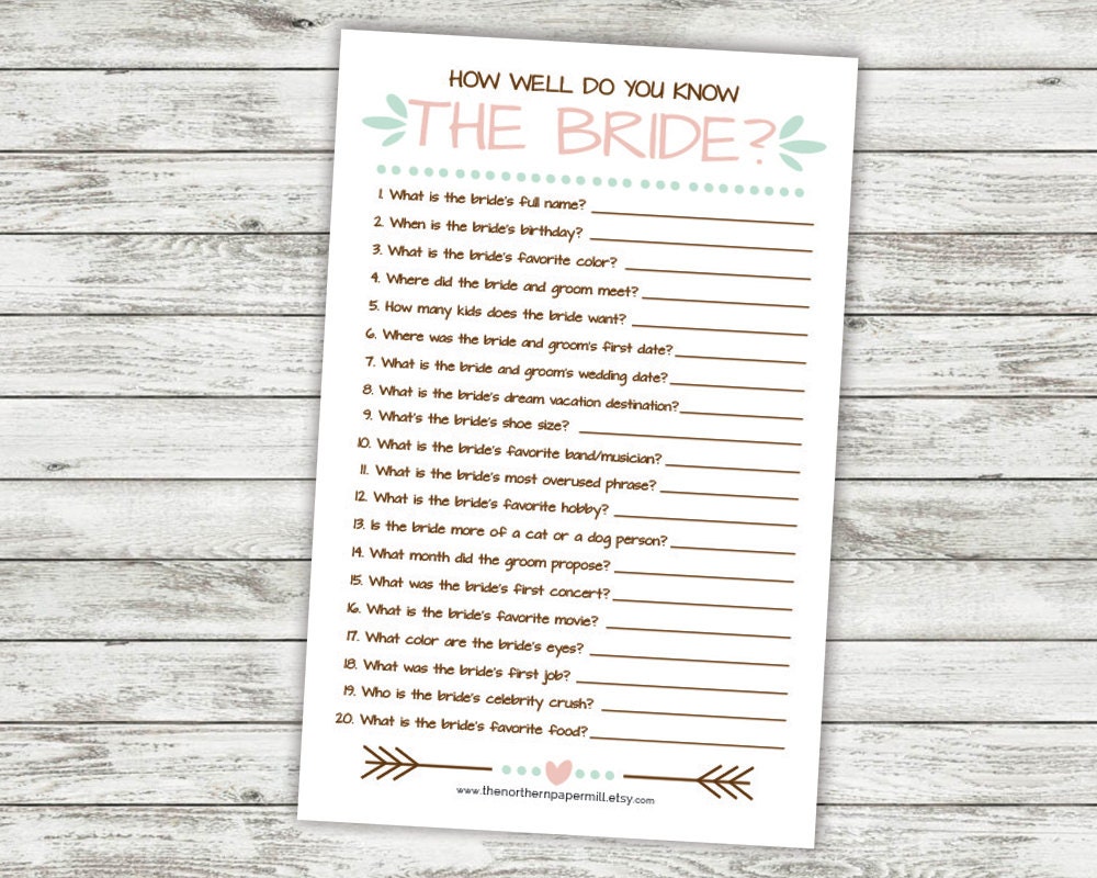 How Well Do You Know The Bride Printable