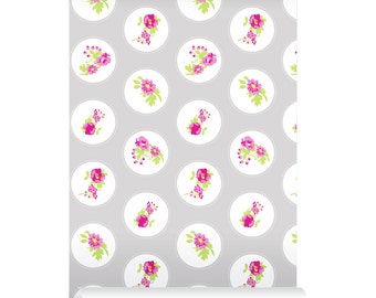 Self-adhesive Removable Wallpaper, Floral Spot Grey Wallpaper, Peel and Stick Repositional Fabric Wallpaper, Custom Design Wall Mural