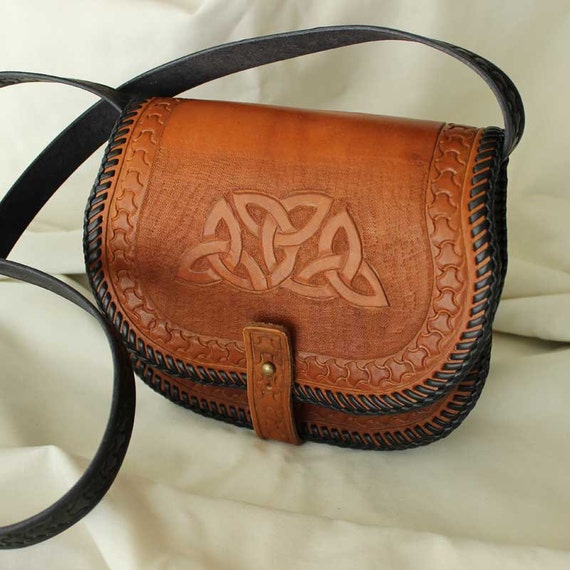 Items similar to Handcrafted Leather Purse-Celtic Knots-Laced Edges ...