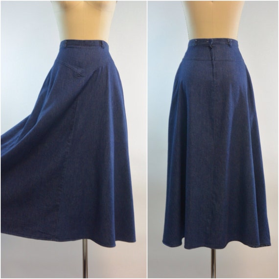 Denim Western Midi Skirt by Stage West 1970s 1980s Long Jean