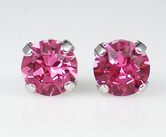 Pink Rhinestone Stud Earrings Swarovski Pink Wedding Jewelry