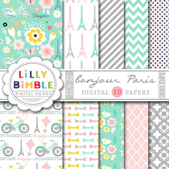 60% off Paris Digital Papers with Eiffel tower, travel, romantic, Modern Scrapbook Paper Instant Download Il_570xn