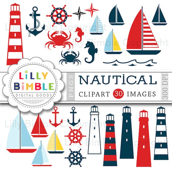Nautical clipart sailing boats, lighthouses, crab, boats, seahorse, anchors, wheel Instant Download Il_570xn