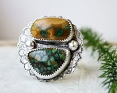 turquoise ring, double stone large ring, sterling silver turquoise statement ring, boho jewelry