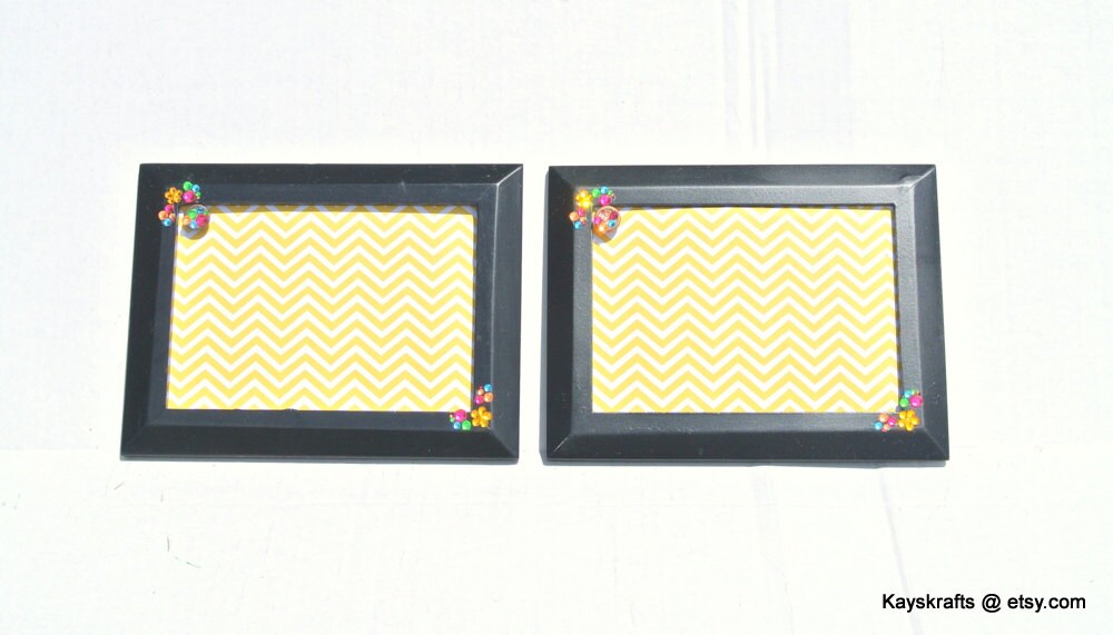 Two Yellow Chevron Framed Cork Bulletin Boards Tack Boards