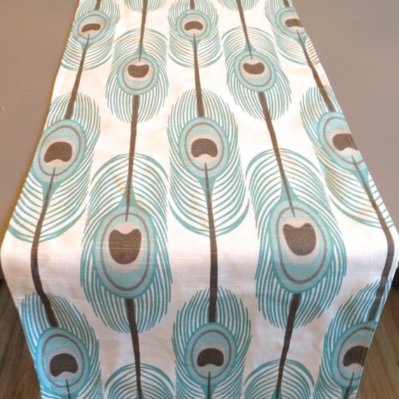 Items similar to Table Runner, Feather Table Runner, Blue Peacock, Sky