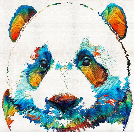 Colorful Panda  Bear  Animal Art  PRINT from Painting  Primary