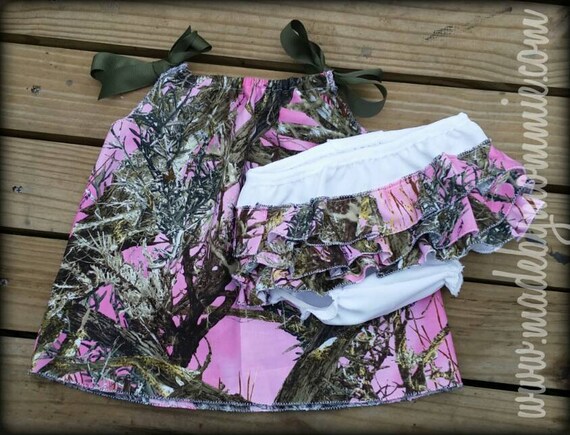 Items similar to Pink girls camo pillowcase dress and ruffled bloomers ...