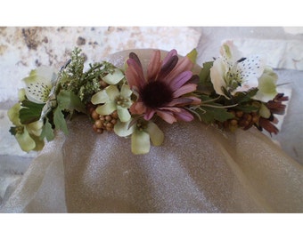 floral head wreath boho bridal flower crown faerie renaissance costume women's hair accessory wedding head piece ritual wear fairy cosplay