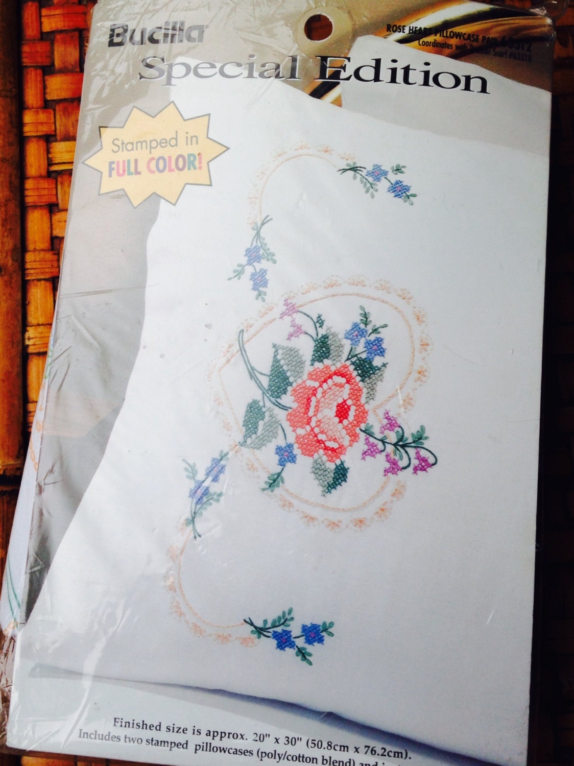 Bucilla Pillowcase Pattern Embroidery Kit Rose Heart