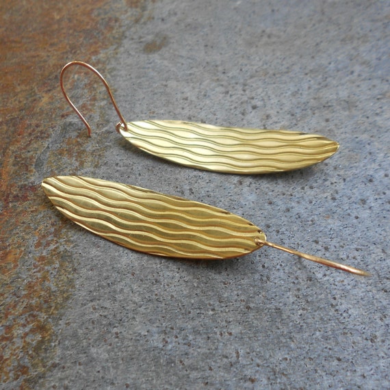 Textured Bronze Oval Disk Earrings