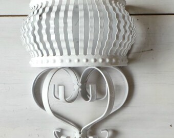 Vintage metal wall vase flower wall pocket shabby cottage chic white