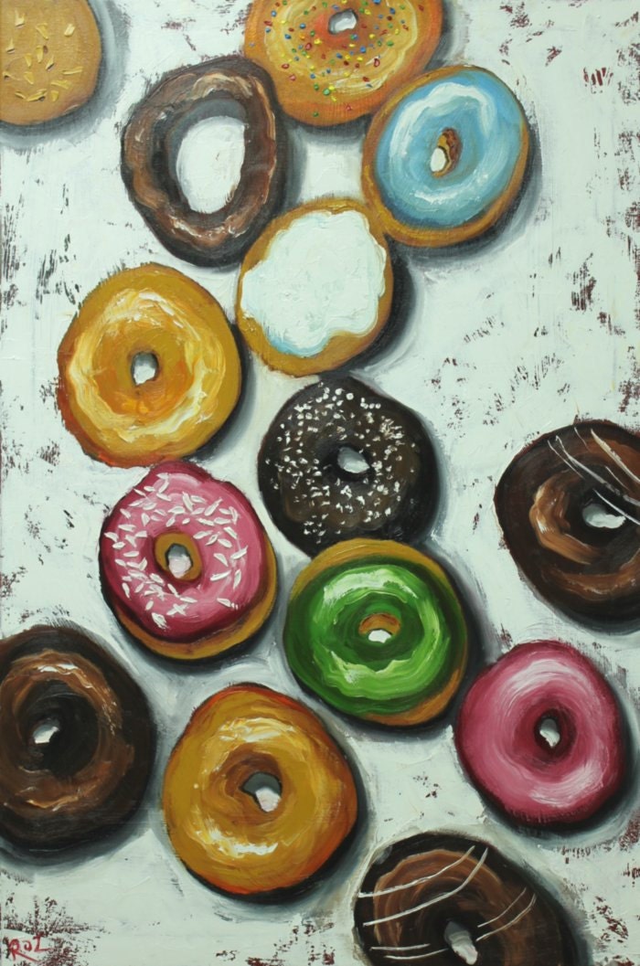 Donuts still life painting 35 24x36 inch original oil by RozArt