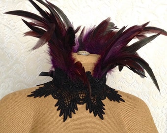 Maleficent costume necklace - purple feather choker - feather necklace - witchy cosplay choker - purple pineapple