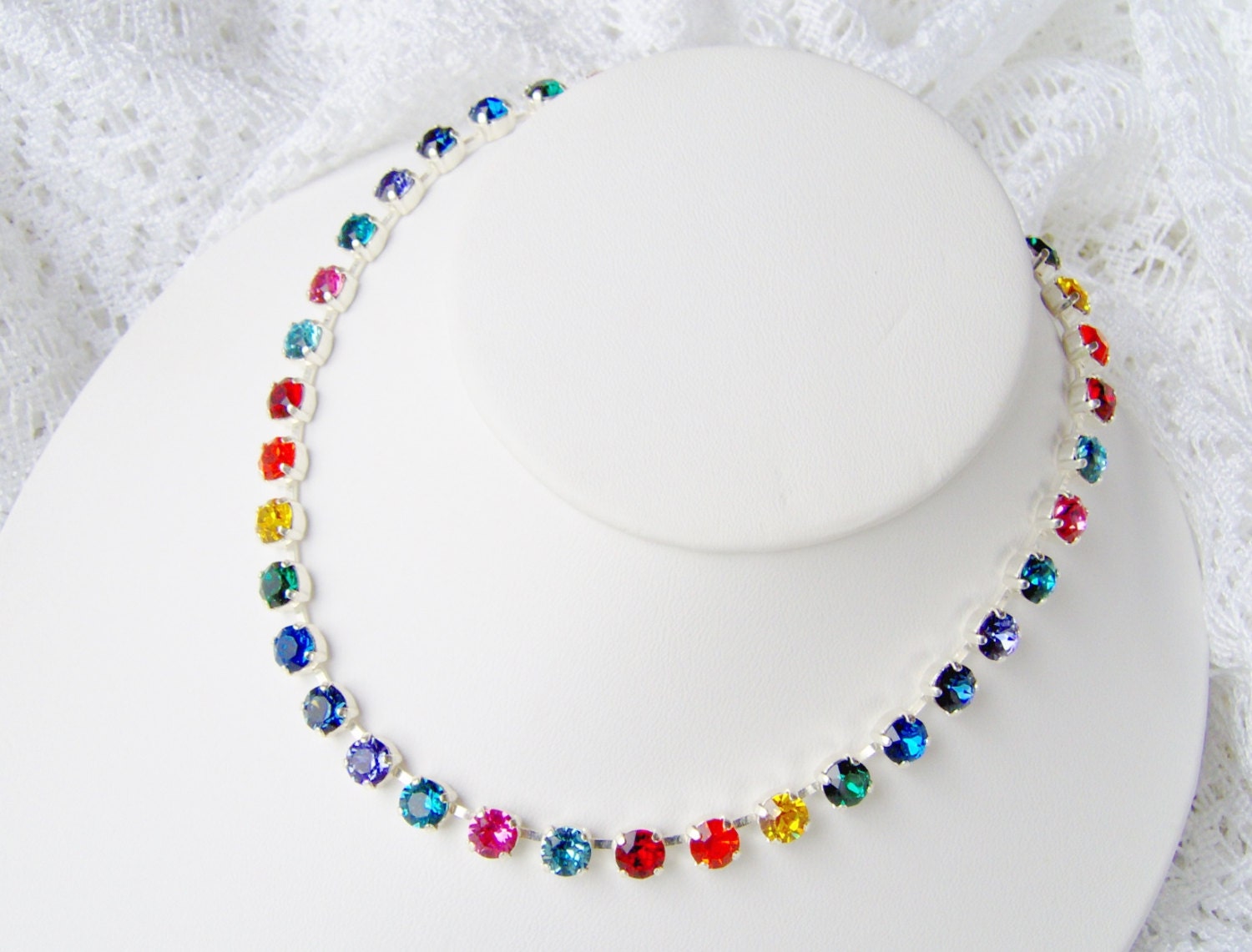Rainbow rhinestone necklace / Swarovski by RhinestoneAndPearl