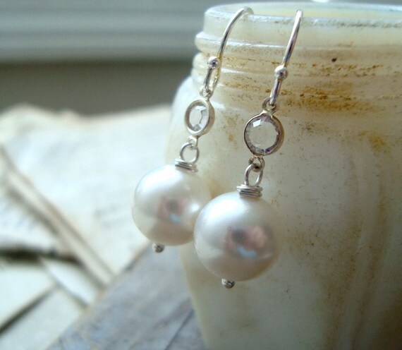 Large Pearl and Crystal Bridal Earrings by FuchsiaBloomStudio